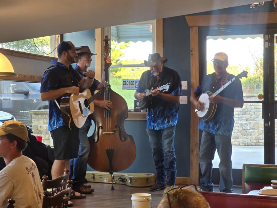 Live band performing indoors