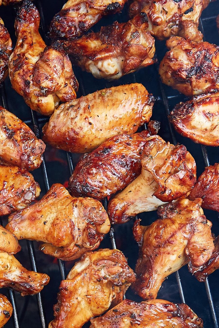 Grilled chicken wings on barbecue